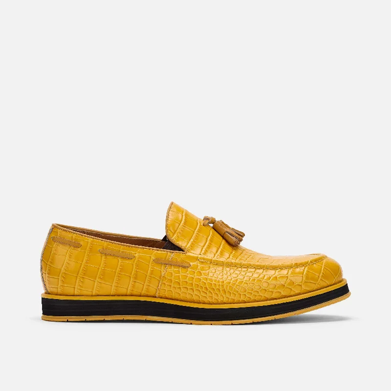 Apollo Yellow Crocskin Leather Tassel Loafers