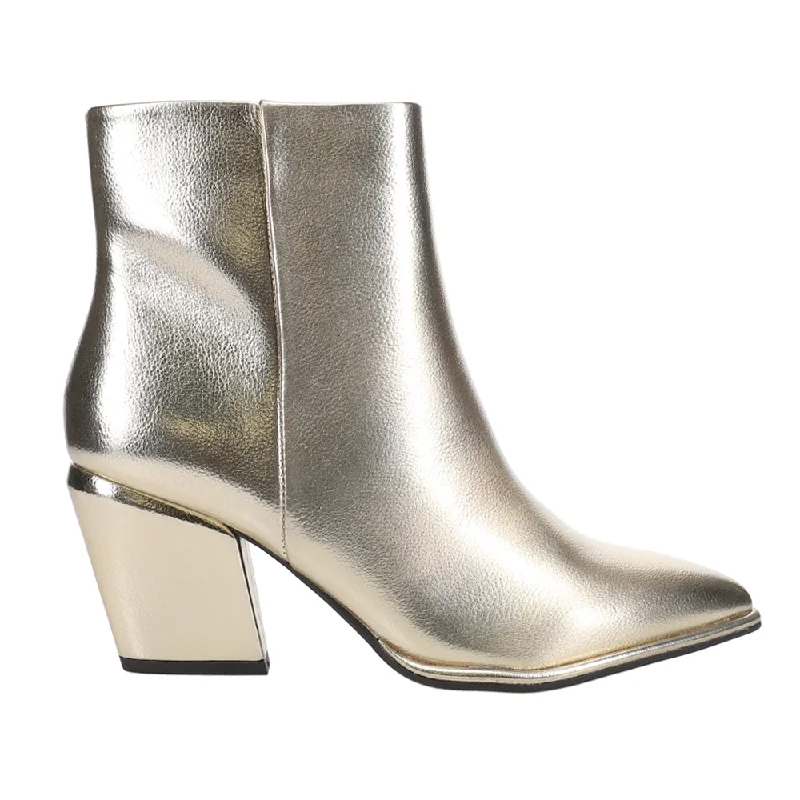 Domina Metallic Ankle Zippered Pointed Toe Booties