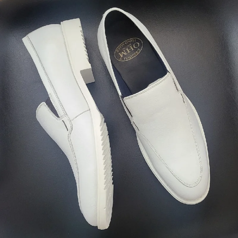 OHM New York Sleek Design White Slip-on Leather Shoes