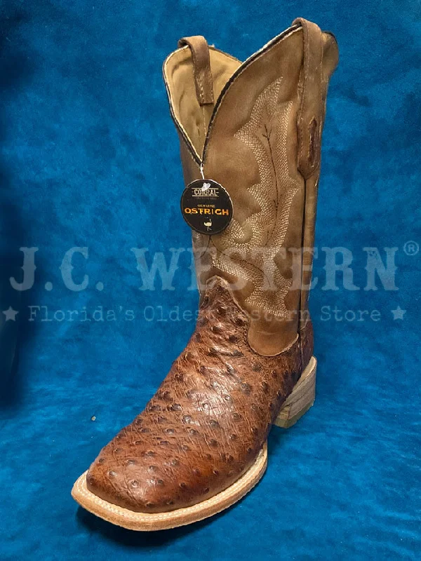 Corral A4532 Mens Ostrich Embroidery Wide Square Toe Western Boot Bronze And Brown