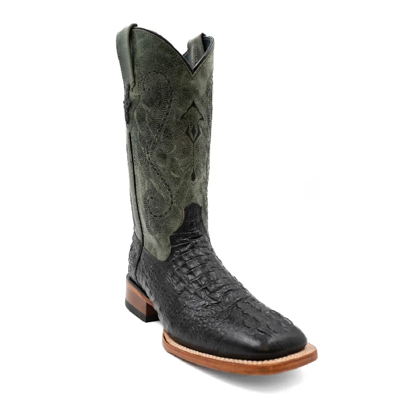 Ferrini Mens Black Leather Caiman Print S-Toe Stampede Cowboy Boots