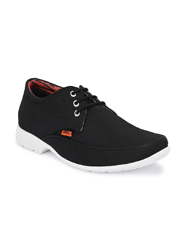 Hitz Men's Black Fabrick Made Lace-up Comfort Casual Shoes