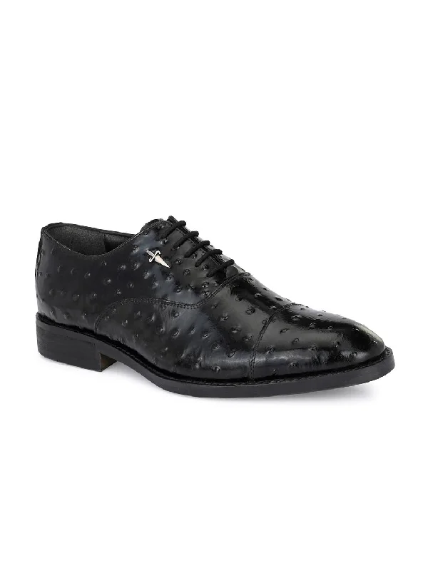 Hitz Men's Black Leather Derby Party Wear Shoes