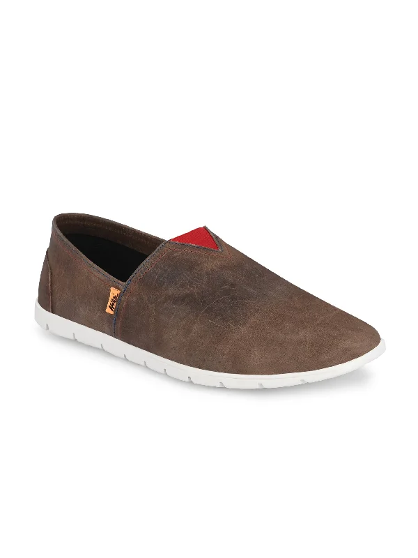 Hitz Men's Brown Leather Slip On Casual Shoes