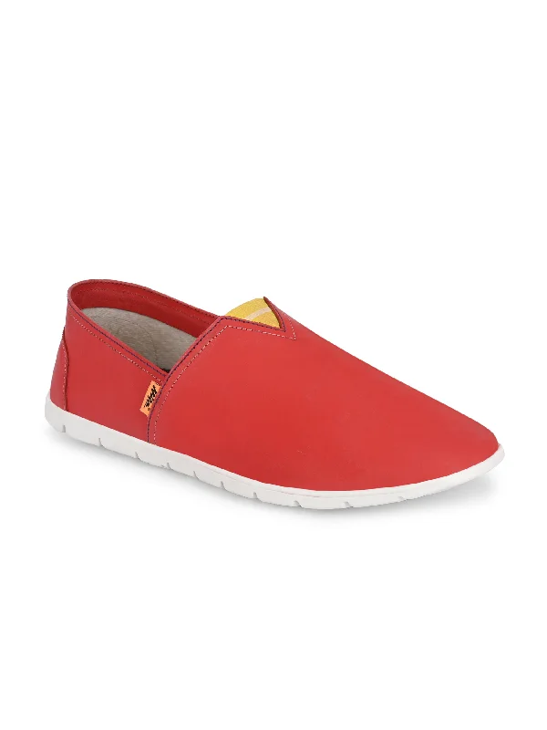 Hitz Men's Red Leather Slip On Casual Shoes