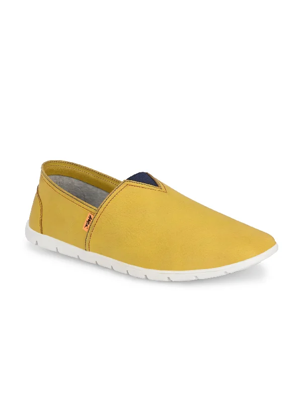 Hitz Men's Yellow Leather Slip On Casual Shoes