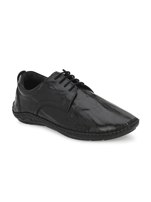 HITZ105 Men's Black Leather Casual Lace-Up Shoes