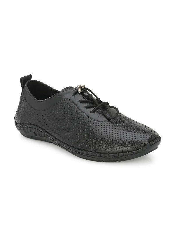 HITZ106 Men's Black Leather Casual Lace-Up Shoes