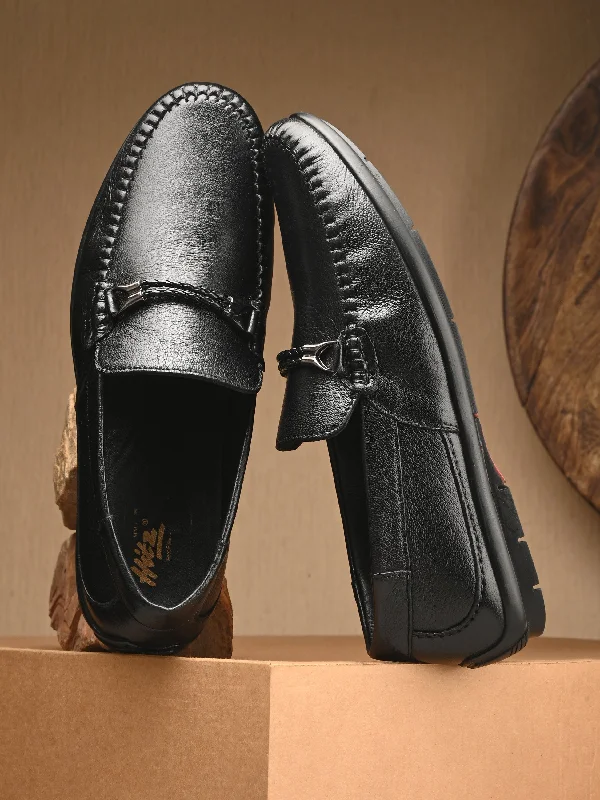 HITZ1203 Men's Black Leather Casual Slip-On Shoes