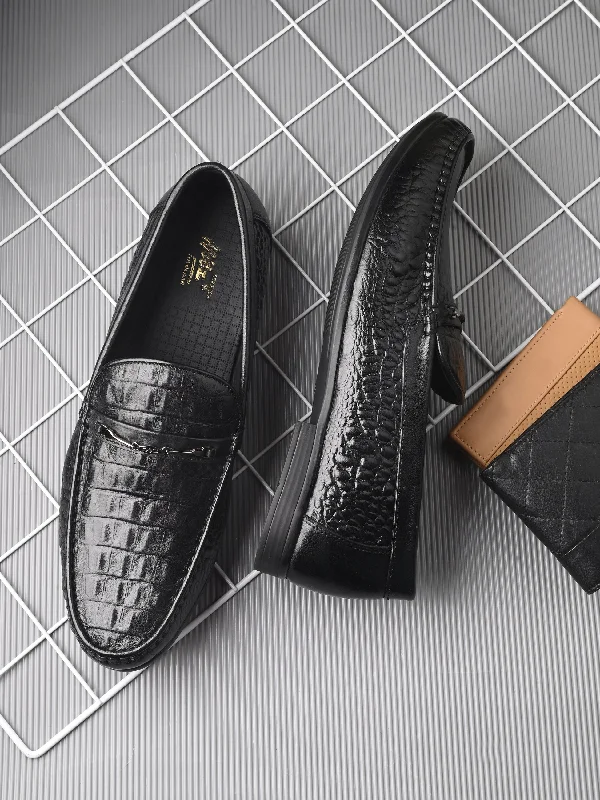 HITZ5336-Men's Black Leather Casual Loafers