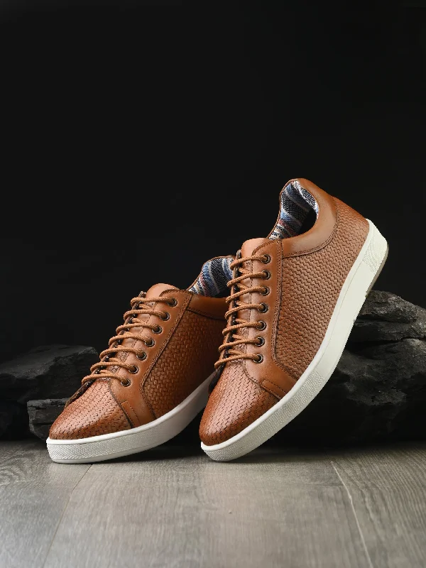 HITZSN_10-Men's Tan Leather Lace-Up Sneaker