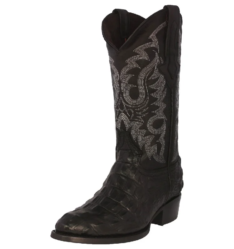 Mens Black Alligator Back Print Leather Cowboy Boots Round Toe