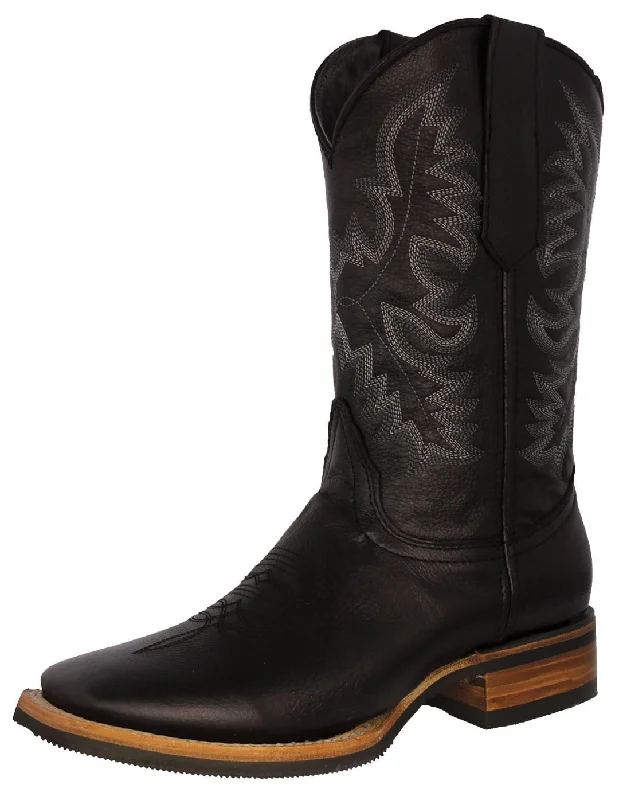 Mens Black Western Wear Leather Cowboy Boots Rodeo - Square Toe