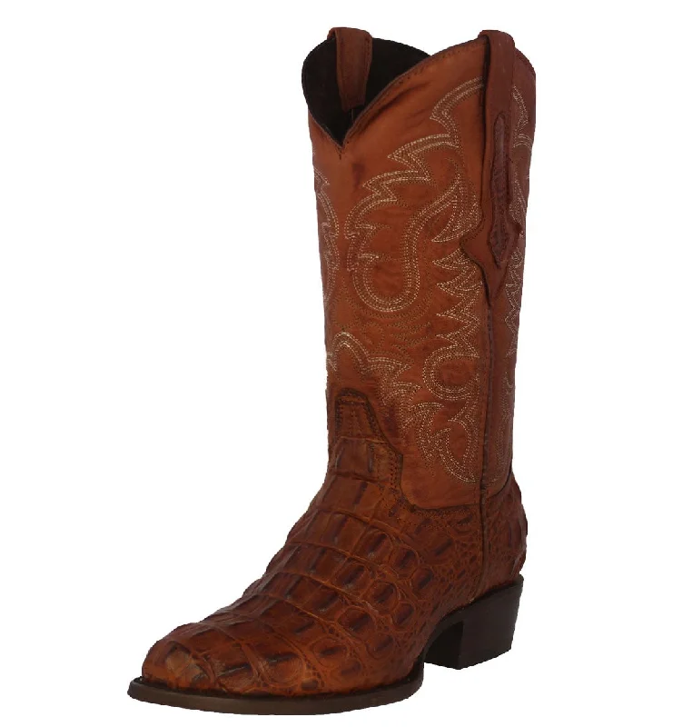 Mens Cognac Cowboy Boots Leather Crocodile Back Print Western Wear Round Toe