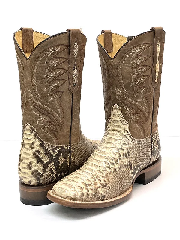 Roper 09-020-6510-8211 Mens Exotic Square Toe Performance Python Boots Tan