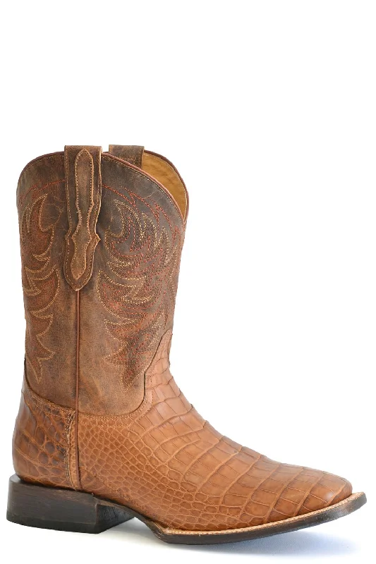 Stetson Mens Aces Oiled Tan Alligator Leather Cowboy Boots